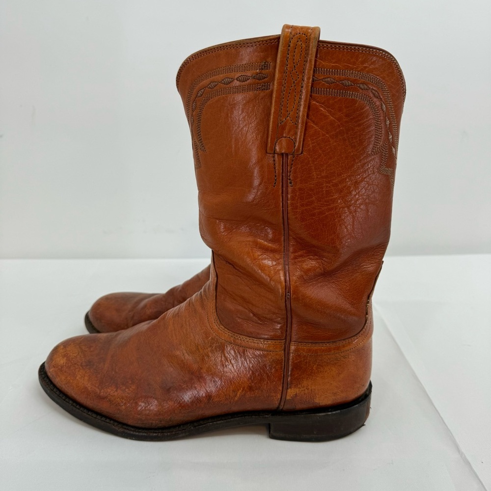 Lucchese Roper Boots Men 8.5 EE Brown Leather Pull On Cowboy